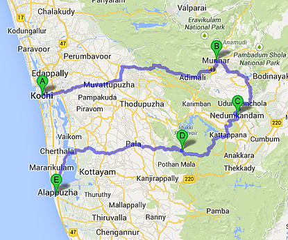 Itinéraire Kerala à vélo
