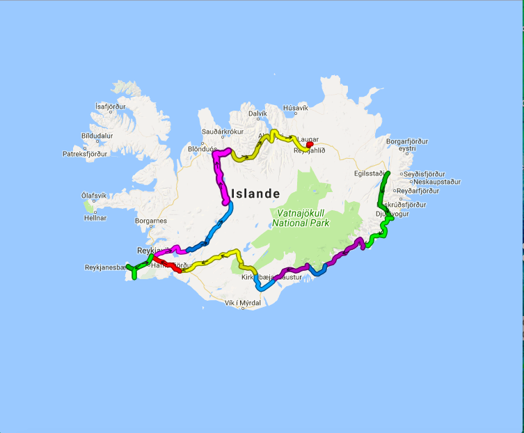 itinéraire tour de l'Islande à vélo