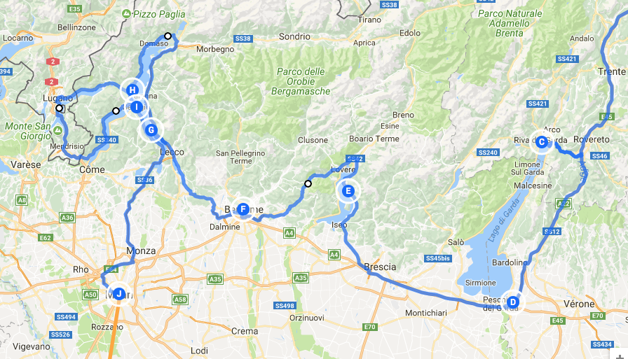 Itinéraire en vélo à travers lacs italiens