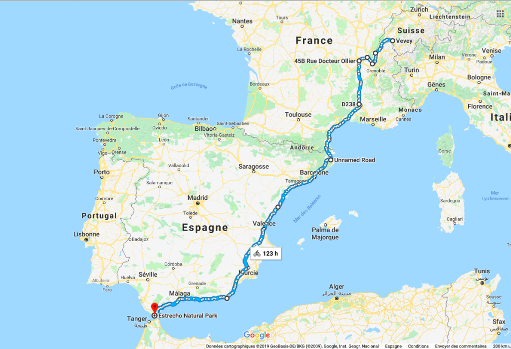 Itinéraire vélo de Suisse jusqu'au sud de l'Espagne